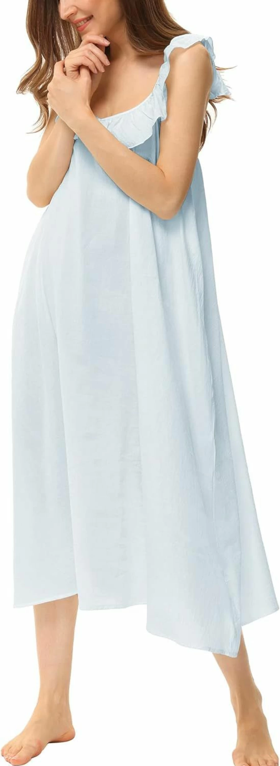 Zexxxy Women's Victorian Cotton Nightgown - Sleeveless Long Sleep Dress with Ruffles & Spaghetti Straps, Comfortable Maxi Nightgown for Women, Sizes S-XXL