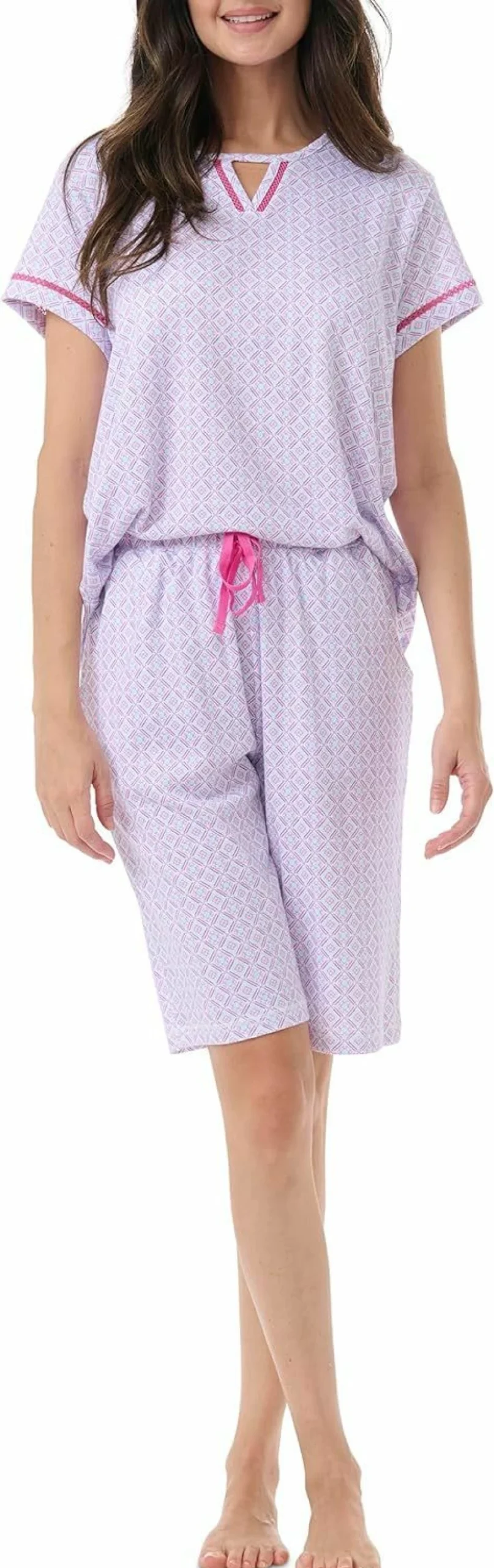 Karen Neuburger Women's 2-Piece Blissful Comfort Short Sleeve & Bermuda Pajama Set - Soft Lounge Wear for Women