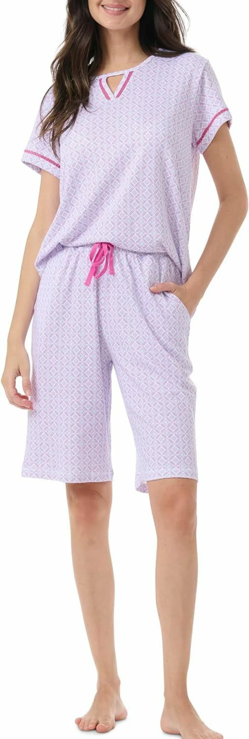 Karen Neuburger Women's 2-Piece Blissful Comfort Short Sleeve & Bermuda Pajama Set - Soft Lounge Wear for Women