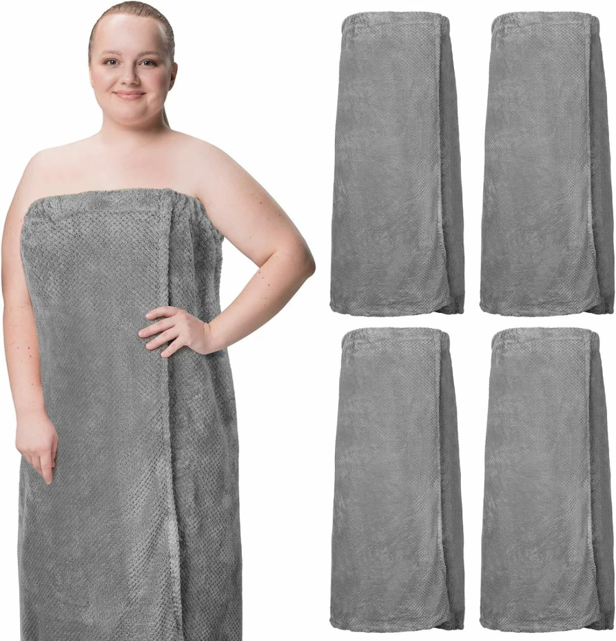 Tigeen 4-Pack Women's Waffle Spa Robes - Lightweight Bath Towel Wraps with Adjustable Elastic Closure for Shower & Lounge