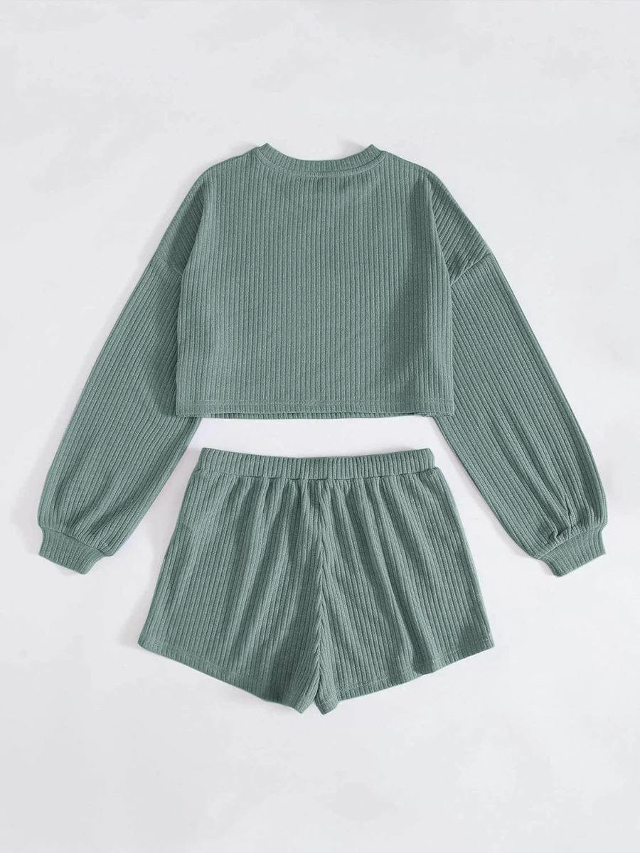 Verdusa Women's 2-Piece Rib-Knit Pajama Set - Soft Long Sleeve Lounge & Sleepwear