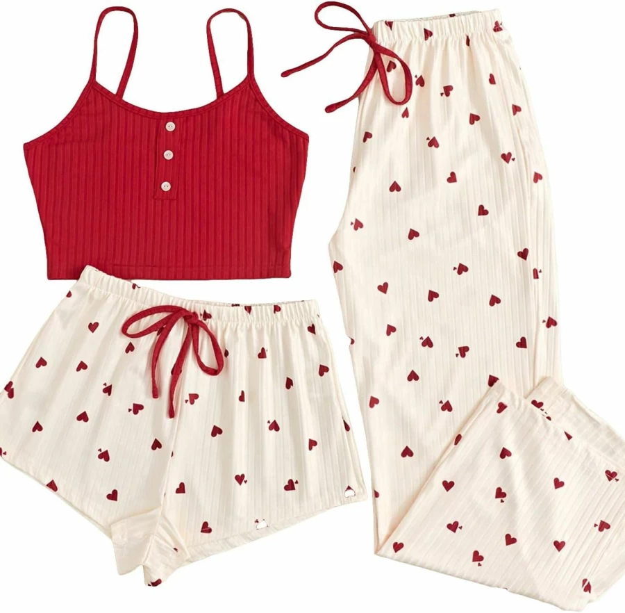 Milumia Women's 3-Piece Pajama Set - Cami Top with Plaid Shorts & Pants for Comfortable Sleepwear
