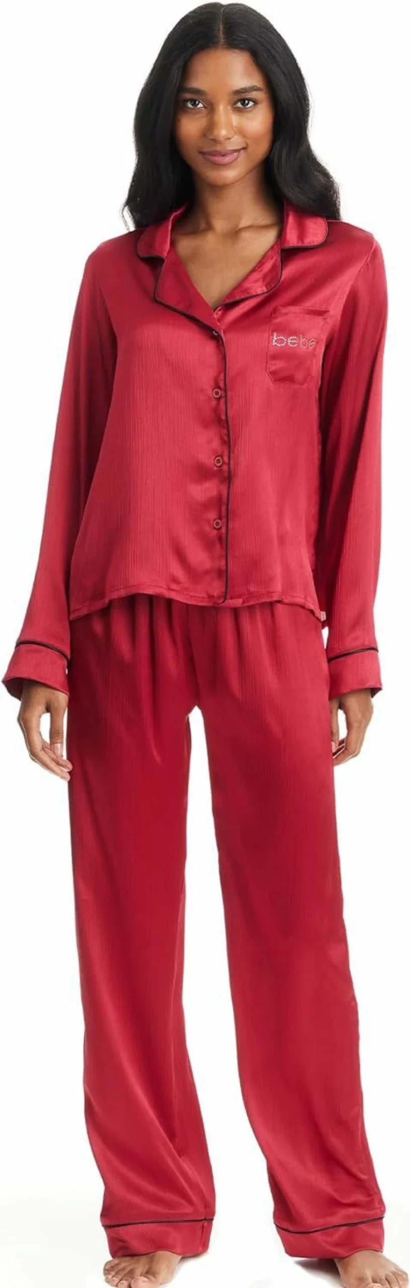 Bebe Women's Luxury Charmeuse Pajama Set - Elegant Satin PJ Set for Women