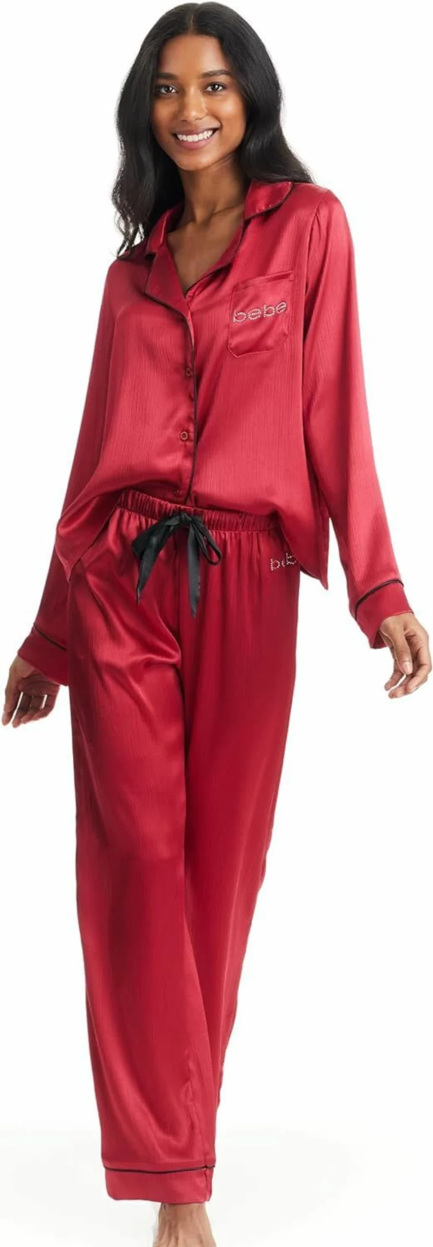 Bebe Women's Luxury Charmeuse Pajama Set - Elegant Satin PJ Set for Women