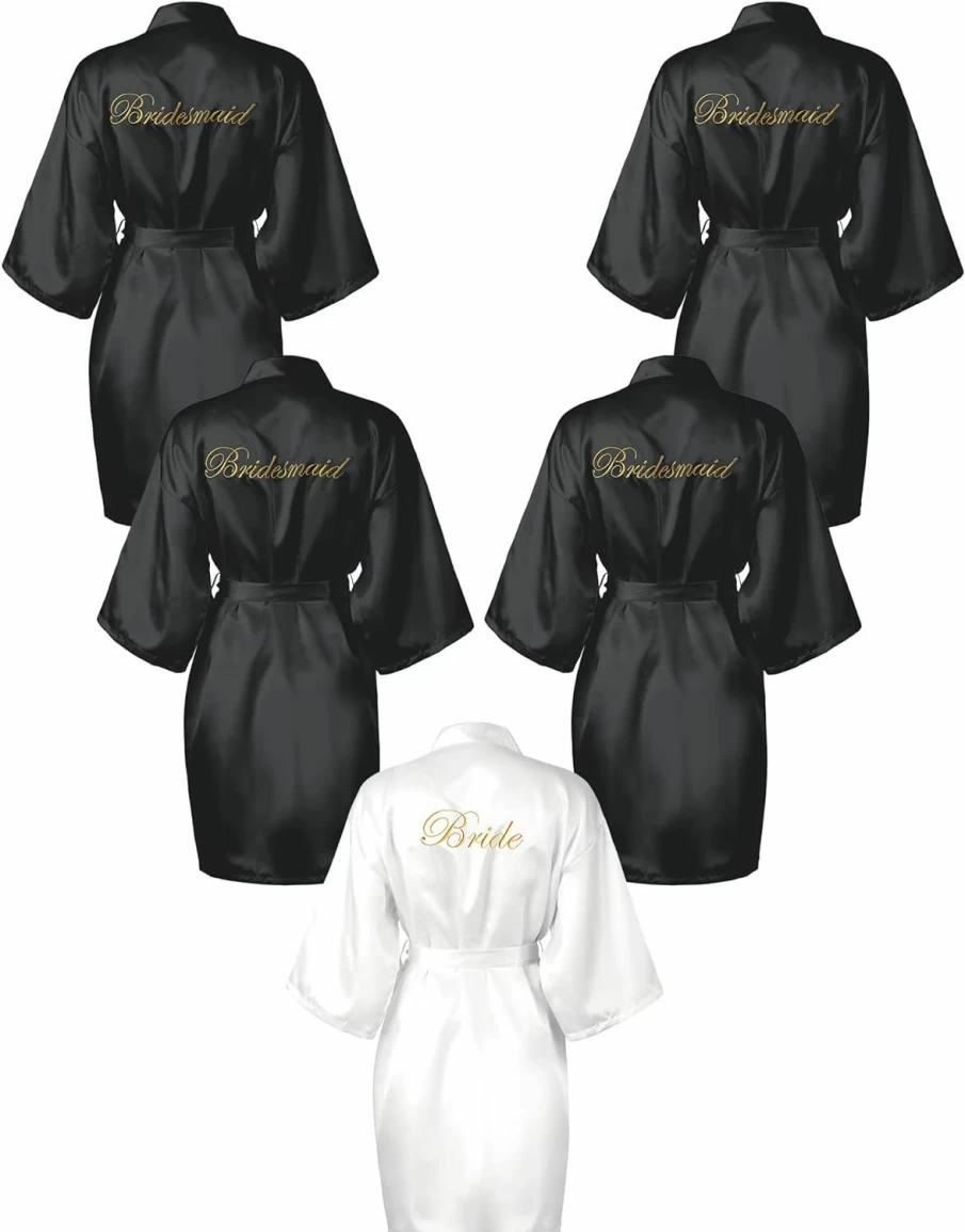 "Geyoga 5-Piece Embroidered Bridal Kimono Robe Set for Bride & Bridesmaids - Wedding Party Getting Ready Short Robes"