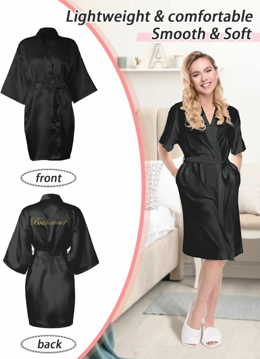"Geyoga 5-Piece Embroidered Bridal Kimono Robe Set for Bride & Bridesmaids - Wedding Party Getting Ready Short Robes"