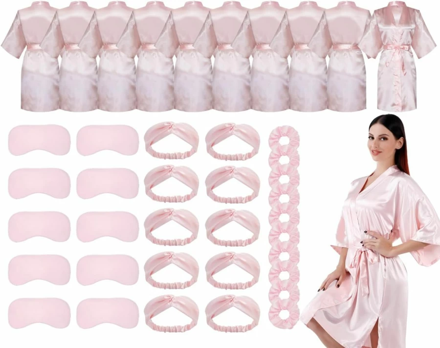 MORFORU 10 Pack Bridal Spa Robes for Wedding Party - Bride Getting Ready Robes with Eye Masks, Headbands & Hair Ties