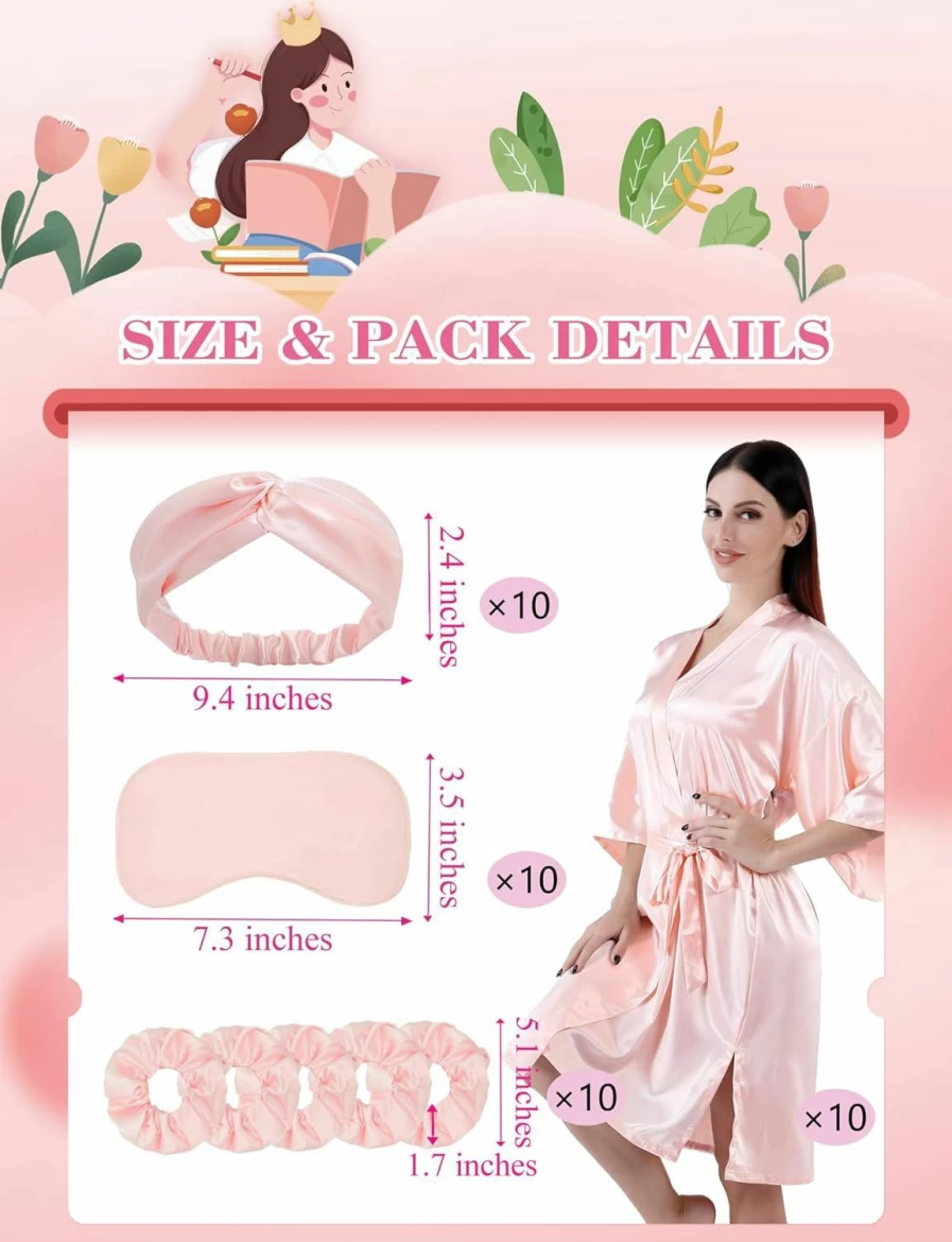 MORFORU 10 Pack Bridal Spa Robes for Wedding Party - Bride Getting Ready Robes with Eye Masks, Headbands & Hair Ties