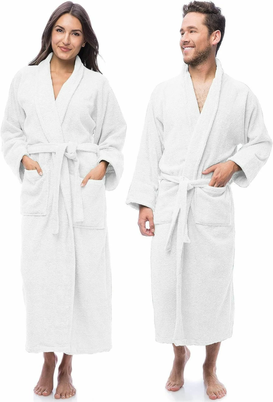 ARC HOME Women's White Cotton Bathrobe - Lightweight Terry Cloth Spa Robe, Plush Long Robe with Elegant Style, Unisex Large/Medium Towel Bathrobe for Women