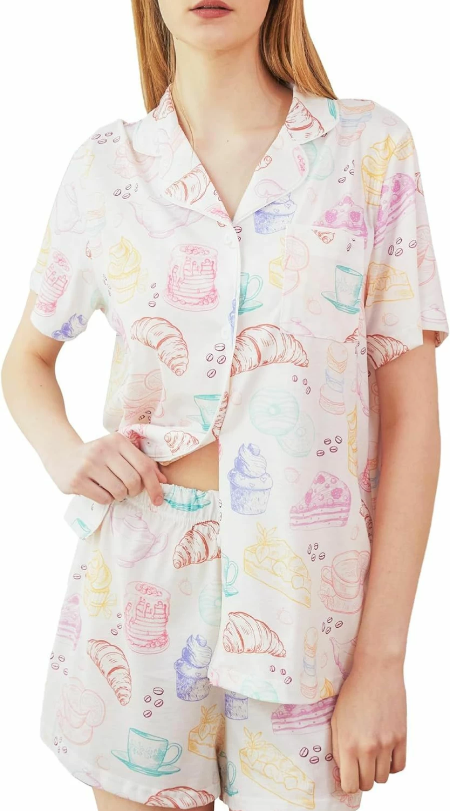 "Lindanina Women's Cute Short Sleeve Notch Collar Pajama Set - Soft Two-Piece Button Down Sleepwear & Loungewear"