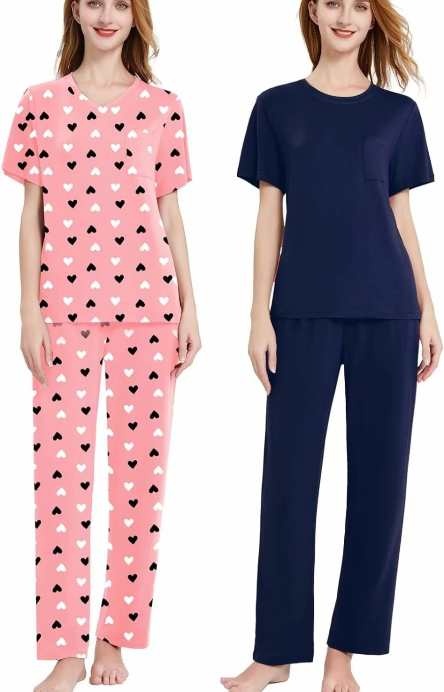 CONOMAX Women's Pajama Set - 2 Pack Soft Long & Short Sleeve Sleepwear with Pants Loungewear (Sizes S-3X)