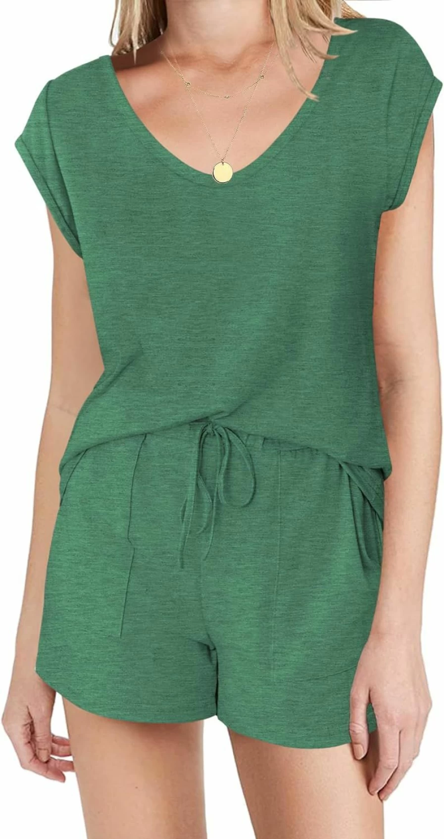Ekouaer Women's Comfortable Short Sleeve Pajama Set - 2 Piece Sleepwear & Lounge Outfit (Tops & Shorts) S-XXL