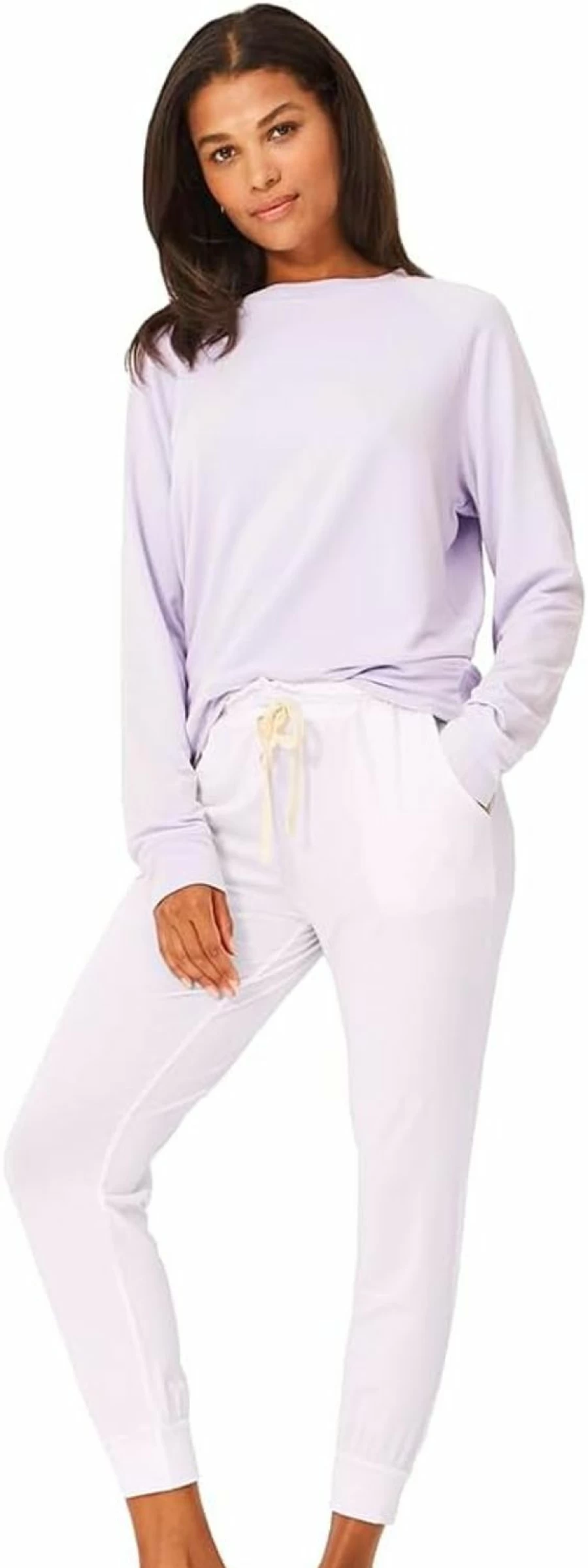 Stripe & Stare Cozy Lounge Set: Soft Sweatshirt & Relaxed Pant Combo