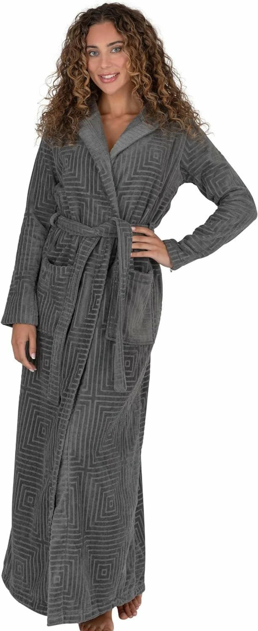 Be Relax Women's Terry Cotton Bathrobe - Full Length Hooded Robe with Shawl Collar, Belt & Pockets for Warmth & Comfort