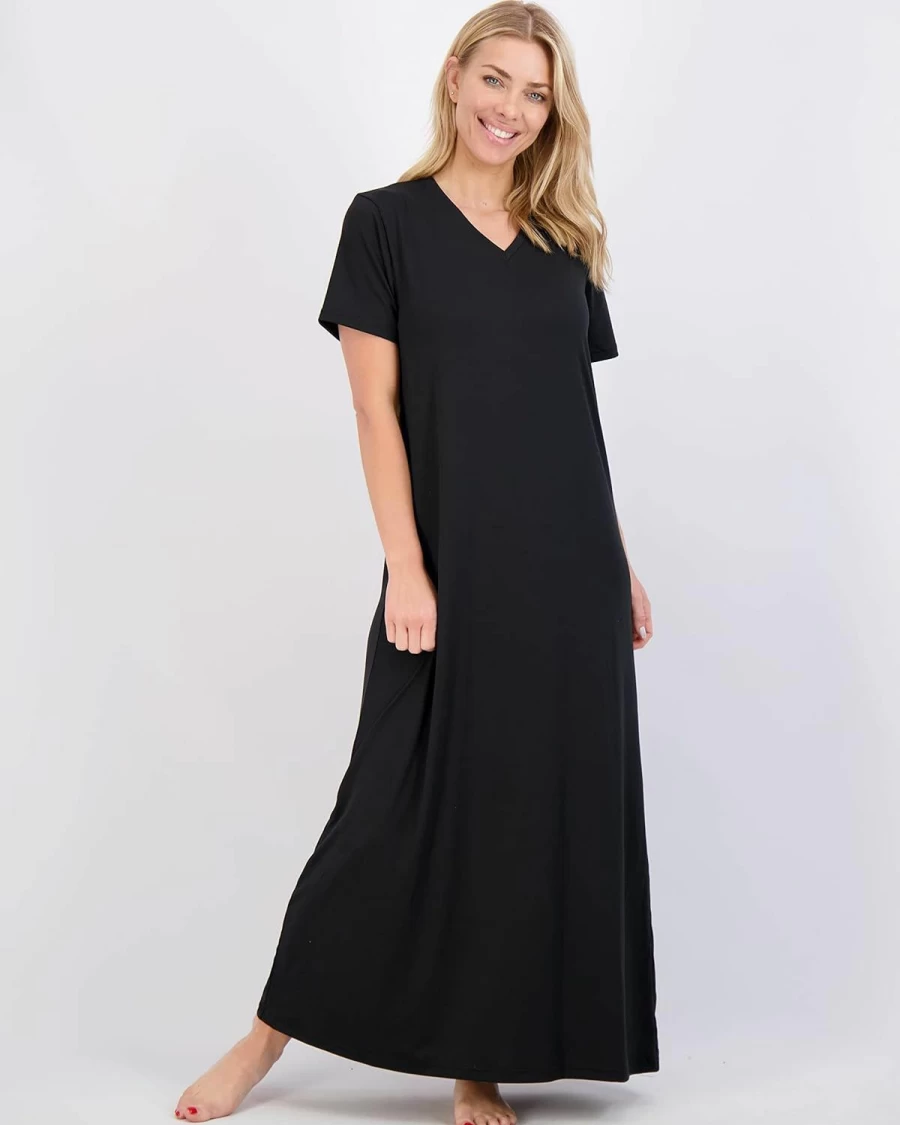 Real Essentials Women's Plus Size 3 Pack Soft Maxi Sleep Dress - Long Nightshirt with Short Sleeve Comfortable Nightgown