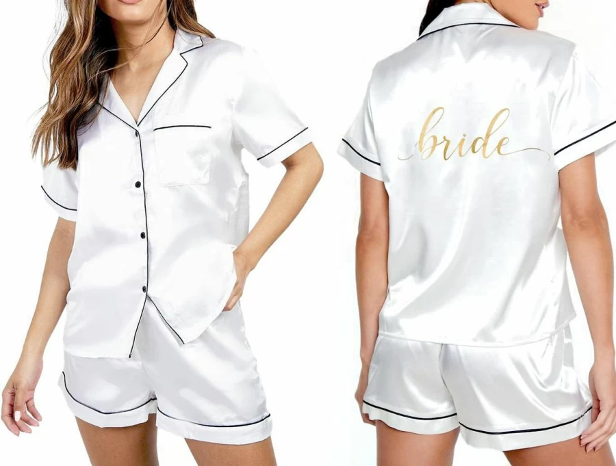 Heather & Willow Bridal Pajama Set with Sleep Mask - Bridesmaid Proposal Gift, Wedding Party Sleepwear, Bride Robe & PJs for Women