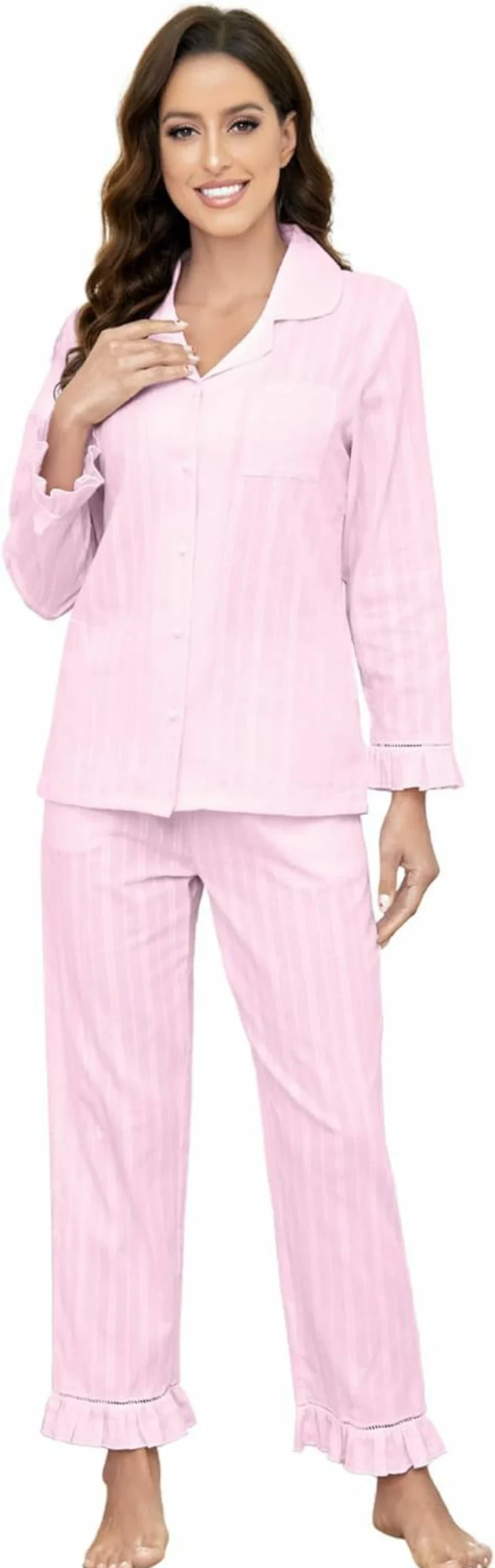"LYCY Women's 100% Cotton Pajama Set - Soft & Lightweight 2-Piece Sleepwear with Cute Button Down Top"