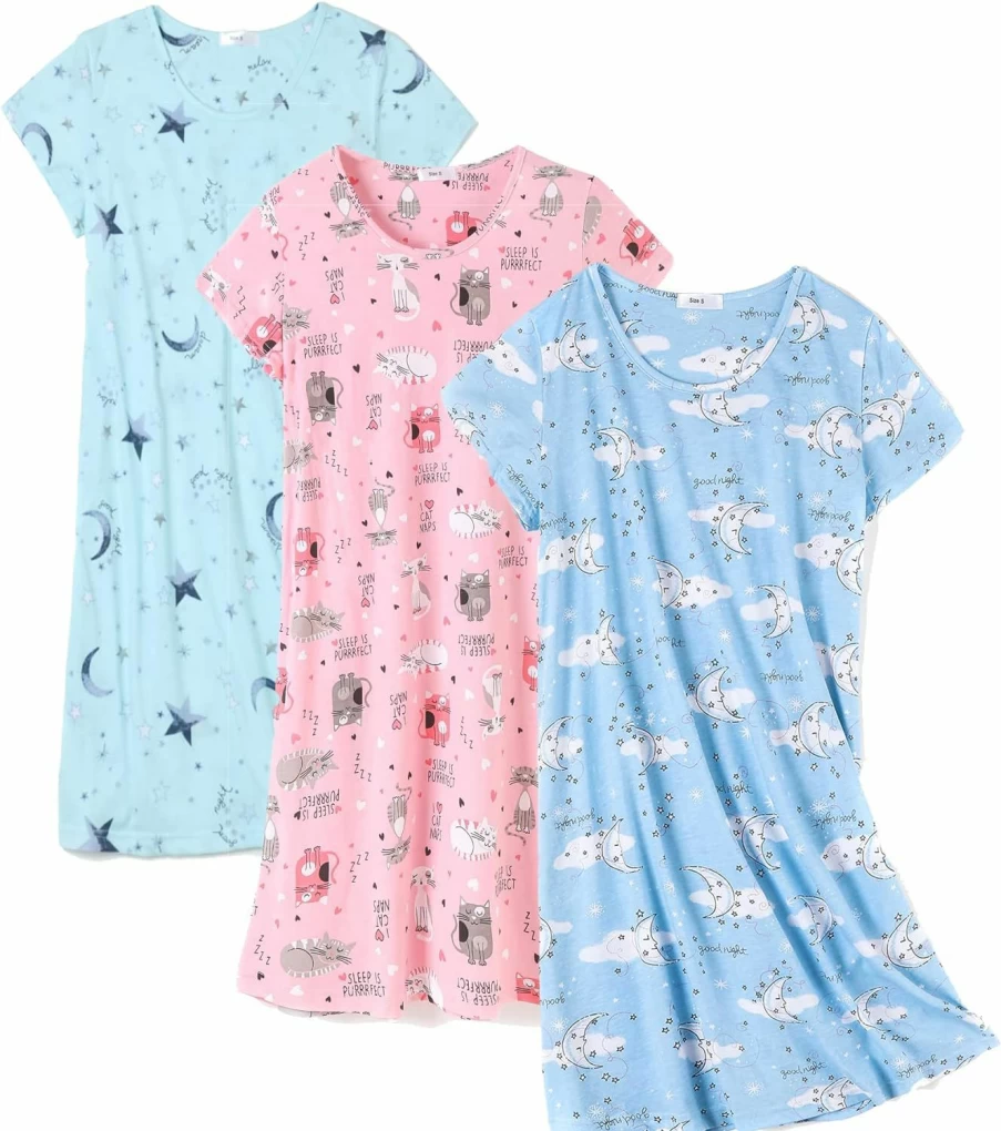 FEREMO Women's 3 Pack Soft Cotton Short Sleeve Nightgowns - Floral Print Sleepshirts, Comfortable Sleepwear for Women