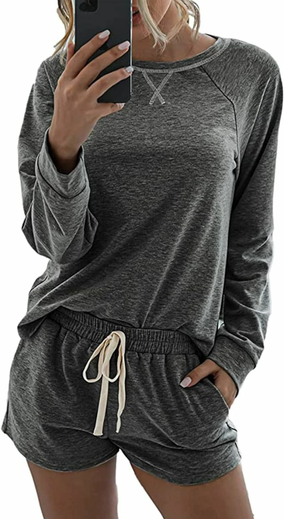 PRETTYGARDEN Women's Tie-Dye Pajama Set - Long Sleeve Top & Lounge Shorts Sleepwear - Casual Two-Piece Loungewear
