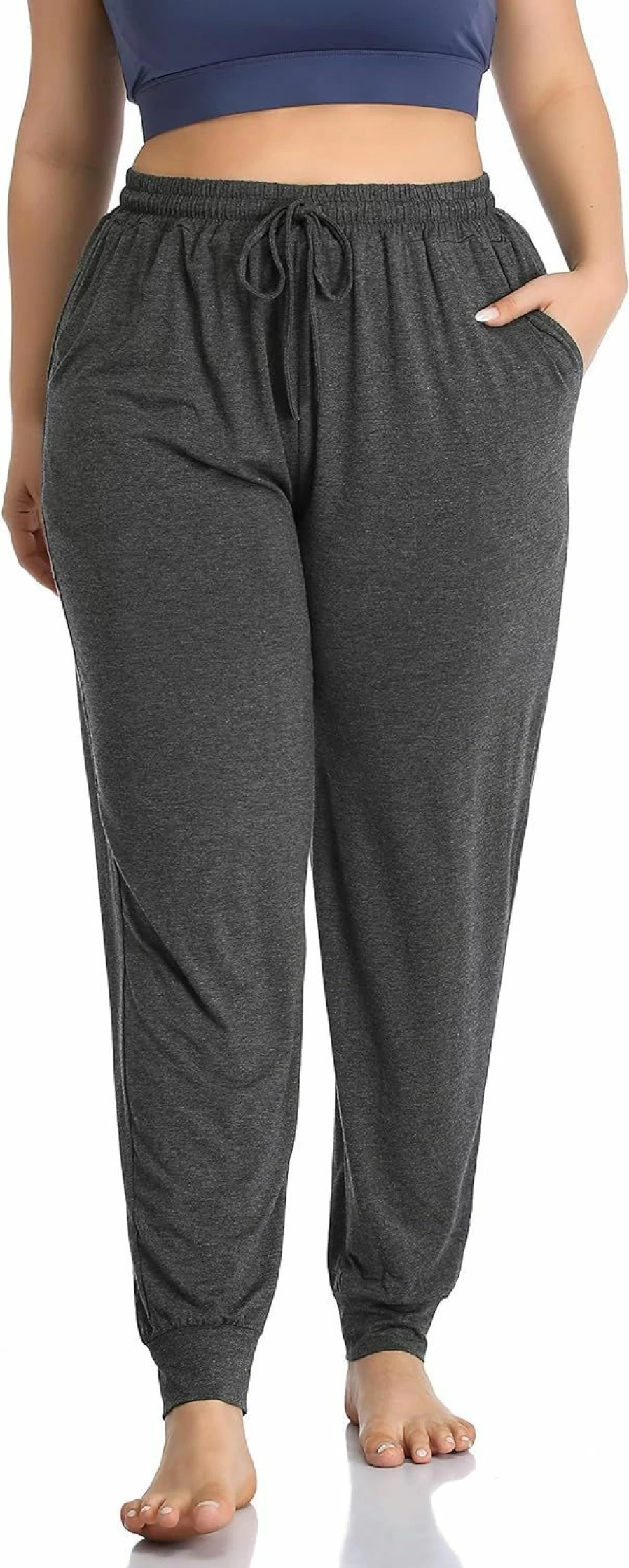 ZERDOCEAN Women's Plus Size Yoga Pants with Pockets - Comfortable Lounge Joggers with Drawstring Waist for Casual Wear