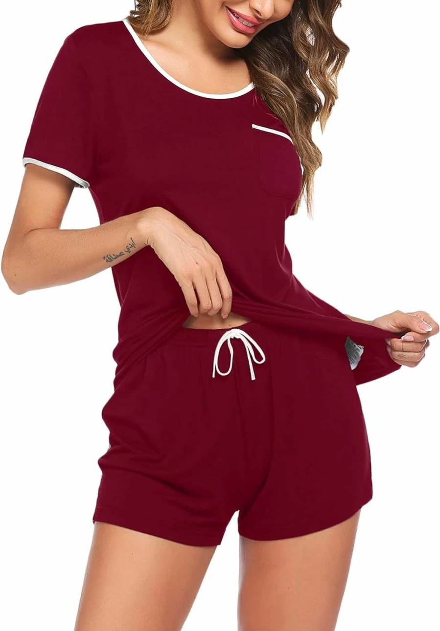 Ekouaer Women's Soft 2-Piece Pajama Set with Chest Pocket - Comfortable Sleepwear & Lounge Shorts Set