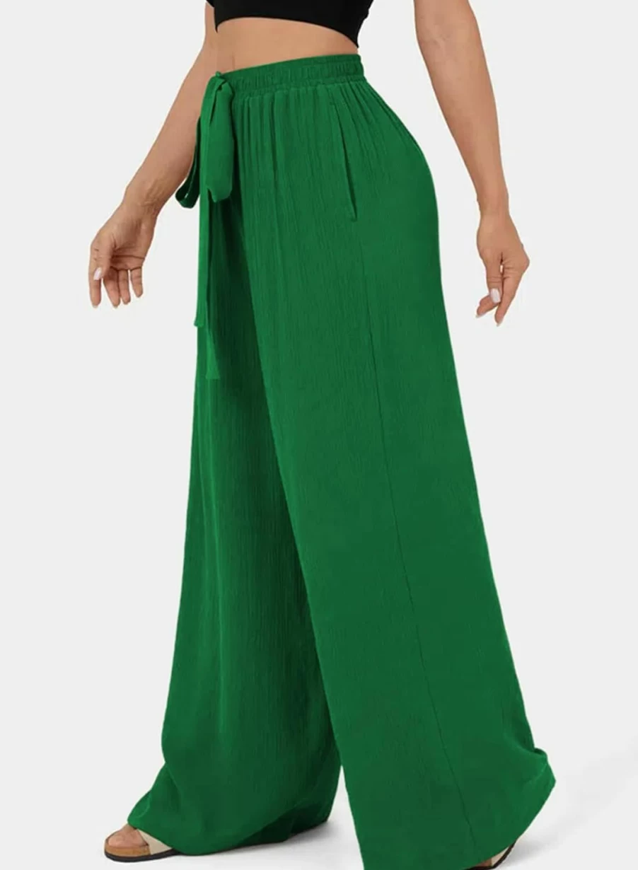 Dokotoo Women's High Waist Wide Leg Pants Elastic Casual Trousers with Slant Pockets for Spring Summer