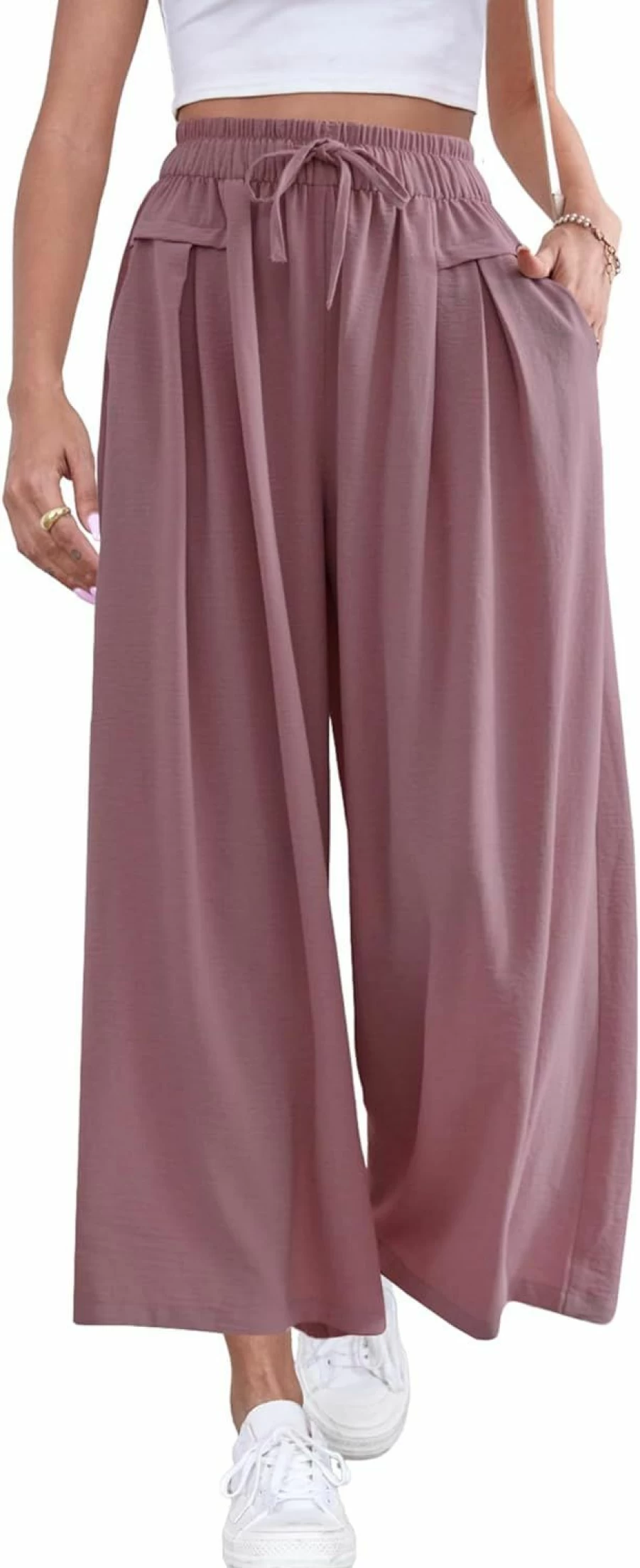 ZJCT Women's Wide Leg Palazzo Pants - Summer Beach Lounge Yoga Pants with Pockets, Flowy Loose Casual Comfort