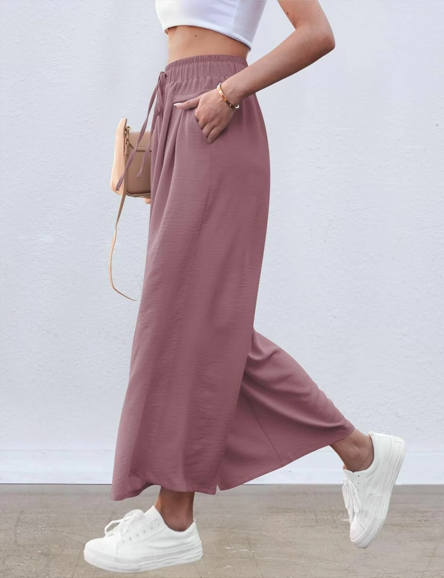 ZJCT Women's Wide Leg Palazzo Pants - Summer Beach Lounge Yoga Pants with Pockets, Flowy Loose Casual Comfort