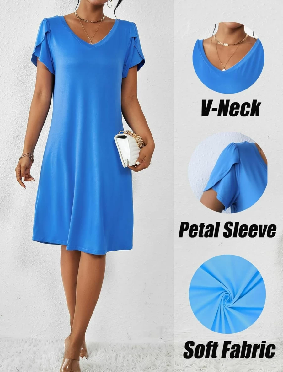 Ekouaer Women's V-Neck Nursing Nightgown - Short Sleeve Sleepshirt, Comfortable T-Shirt Dress for Maternity & Sleep, S-XXL Sizes