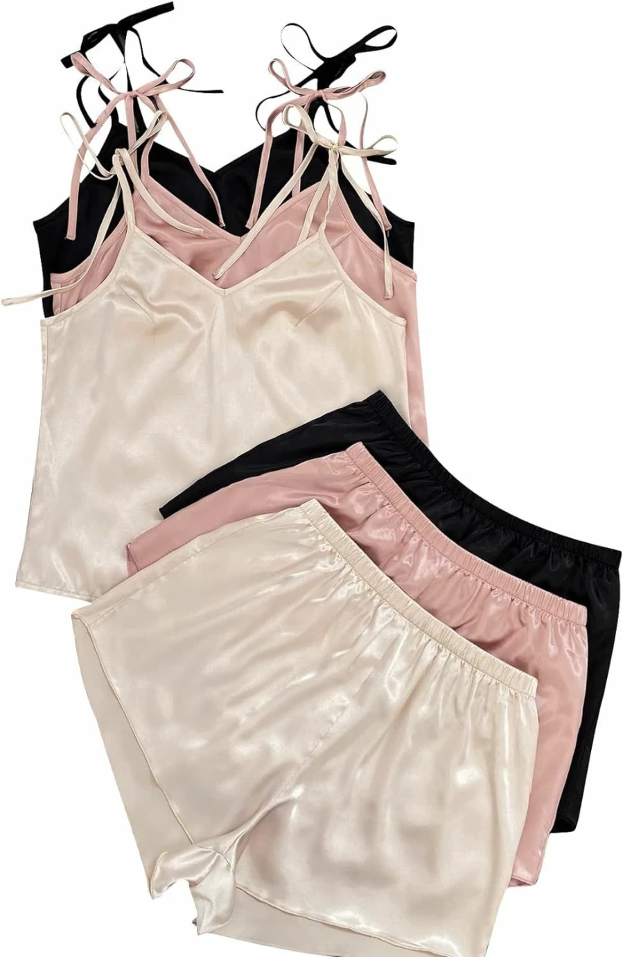 GORGLITTER Women's Satin Pajama Set - Sleeveless Crop Top & Shorts Lounge Sleepwear for Women, 3-Piece Loungewear Set