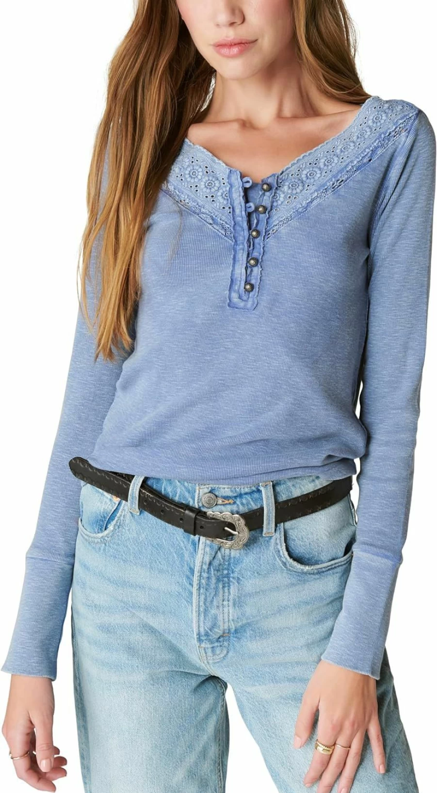 Lucky Brand Women's Slim Fit Henley Top - Soft Casual Short Sleeve Shirt