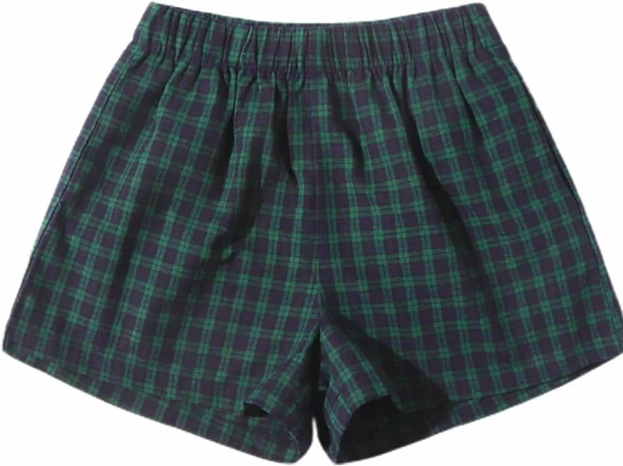 MakeMeChic Women's Comfortable Elastic Waist Plaid Lounge Shorts - Soft Pajama Shorts for Relaxation