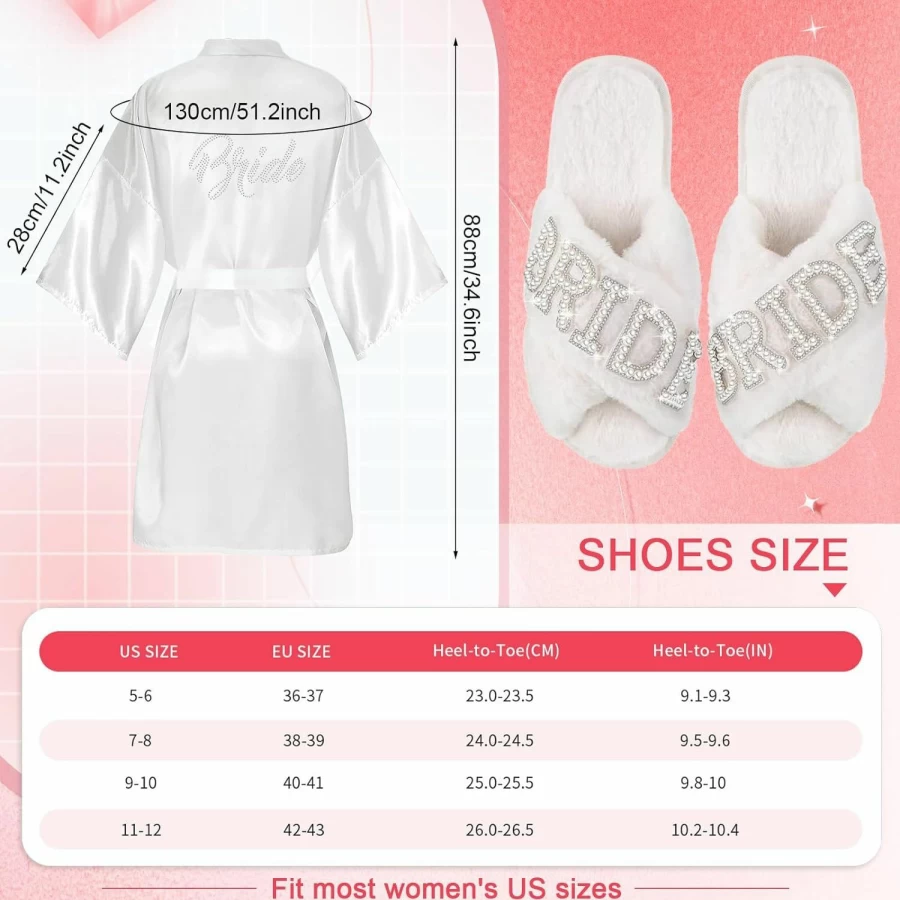 "Bunnycool 4-Piece Bridal Shower Gift Set - Bride Robe, Slippers, Canvas Tote Bag & Makeup Bag for Wedding Party"