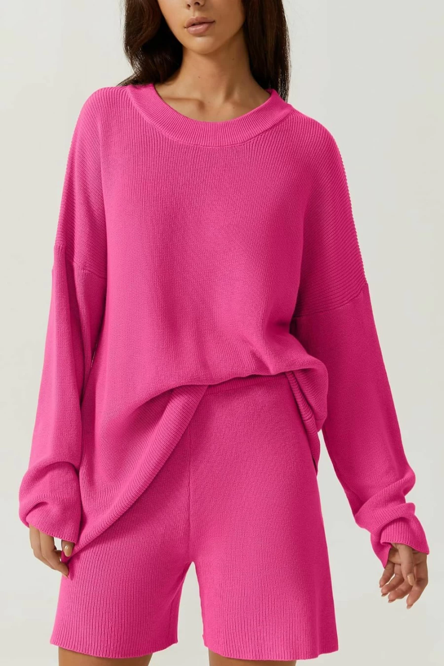 QINSEN Women's Long Sleeve Pullover Sweater and Shorts Lounge Set - Comfortable Two-Piece Loungewear