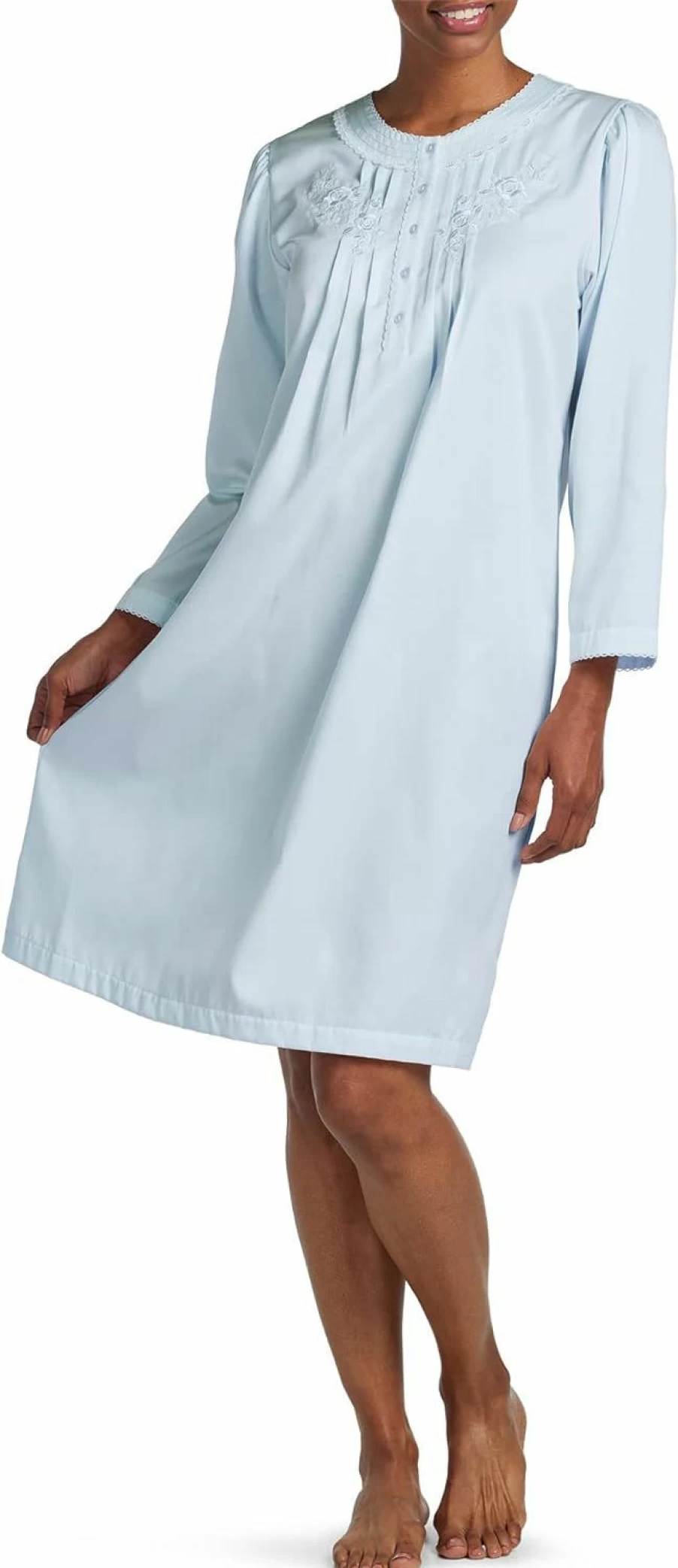 Miss Elaine Brushed Satin Nightgown - Lightweight Sleepwear with Embroidered Trim, Women's Loungewear