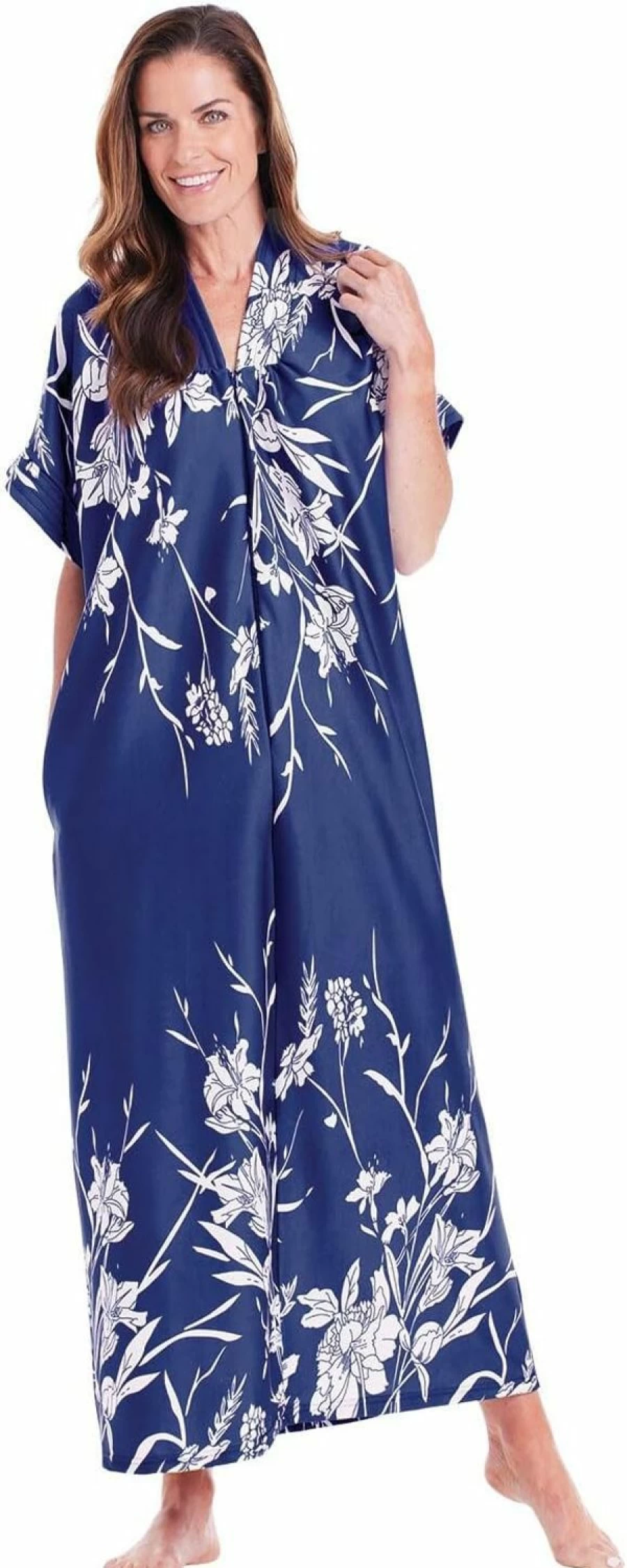 CATALOG CLASSICS Women's 50" Muumuu House Dress with Pockets - Comfortable Short Sleeve Lounge Dress