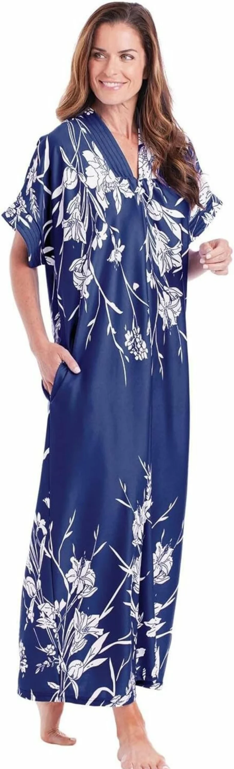 CATALOG CLASSICS Women's 50" Muumuu House Dress with Pockets - Comfortable Short Sleeve Lounge Dress