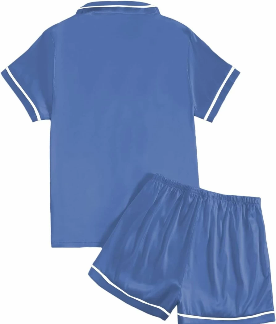 LYANER Women's Satin Pajama Set - Short Sleeve Button Down Shirt & Sleepwear Shorts - Silky Soft 2-Piece Lounge Set