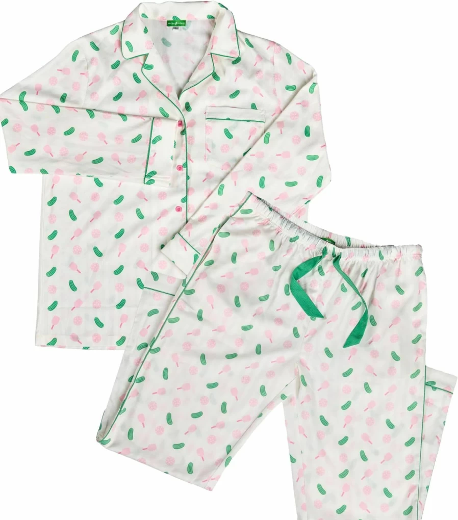 Fresh Pickle Women's Pickleball Pajama Set - 2-Piece Button Down Sleepwear, Fun Sports-Themed Gift for Her