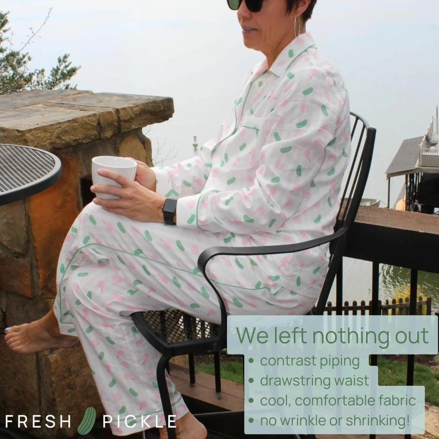 Fresh Pickle Women's Pickleball Pajama Set - 2-Piece Button Down Sleepwear, Fun Sports-Themed Gift for Her