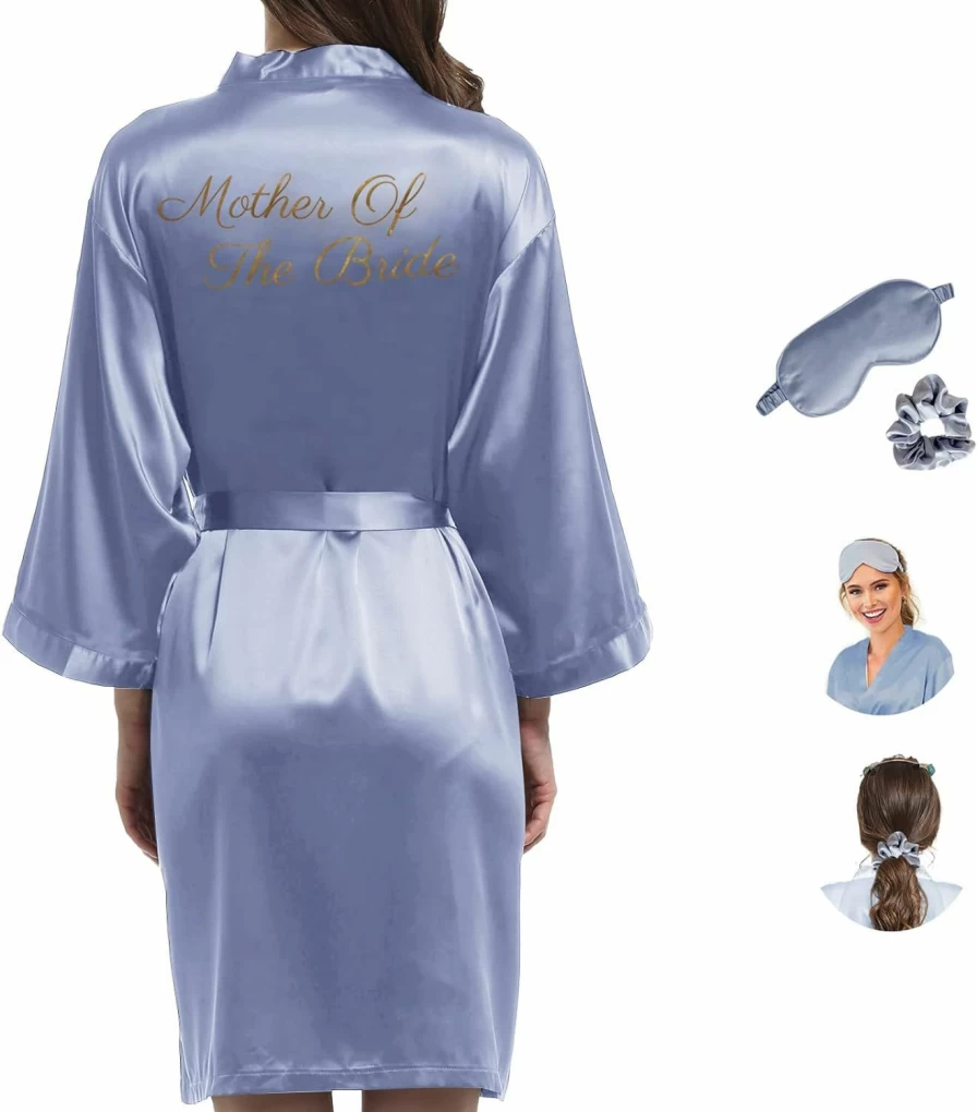 WJing Yi Jia Women's Satin Bridal Robe – Elegant Silk Kimono Dressing Gown for Bride & Bridesmaids, Wedding Party & Morning Wear