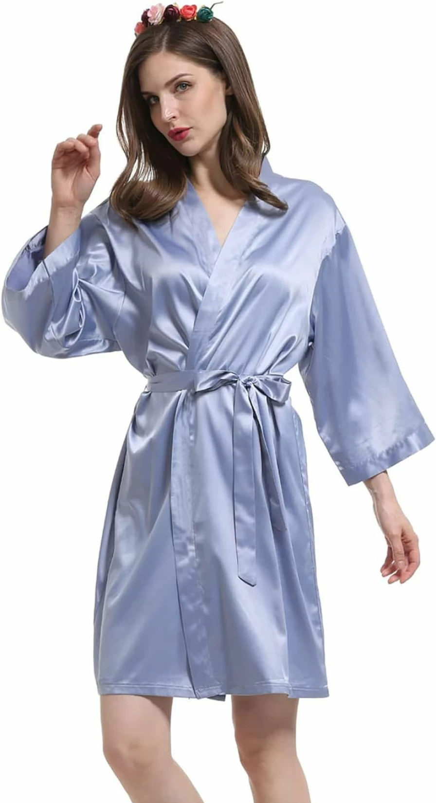 WJing Yi Jia Women's Satin Bridal Robe – Elegant Silk Kimono Dressing Gown for Bride & Bridesmaids, Wedding Party & Morning Wear