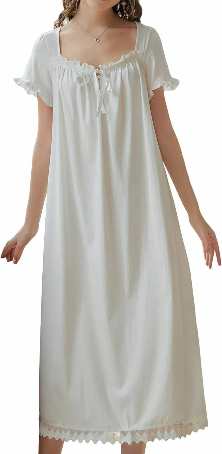 Lu's Chic Victorian Cotton Nightgown for Women - Elegant Short Sleeve Sleepwear & Loungewear