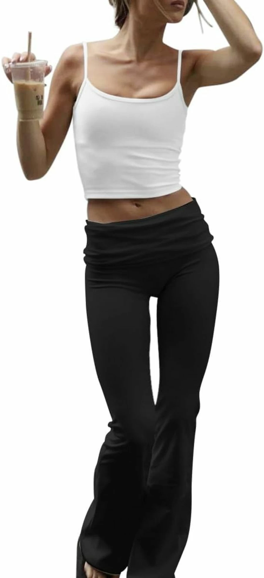ZFLM Women's Slim-Fit Lounge Set - Flare Pants & Cropped Camisole Top 2-Piece Pajama Outfit