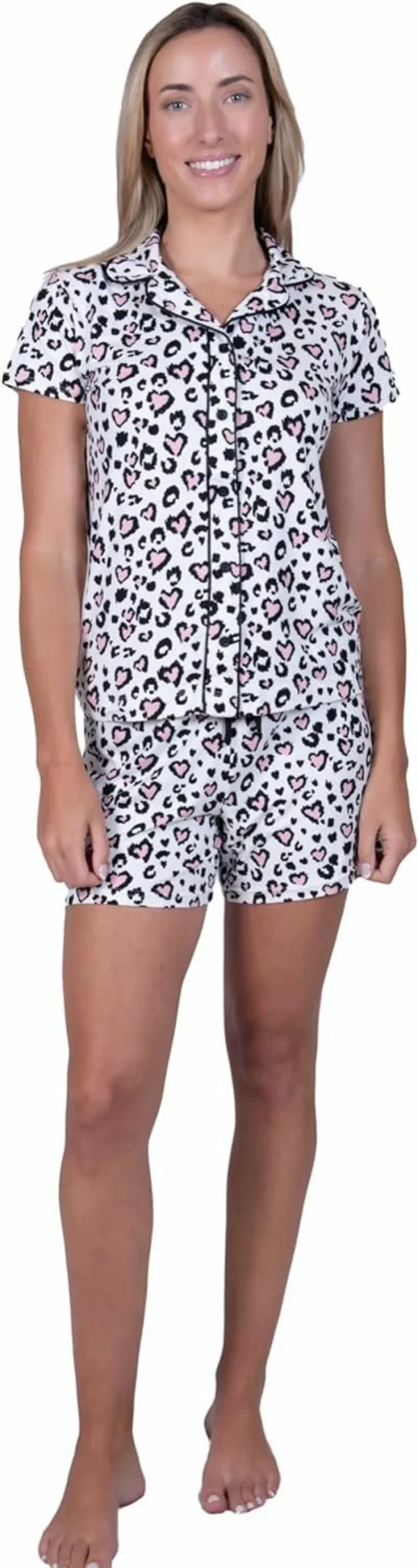 Amanda Blu Women's Classic Soft Pajama Set - Comfy Lounge Top & Wide Leg Shorts for Sleep & Relaxation
