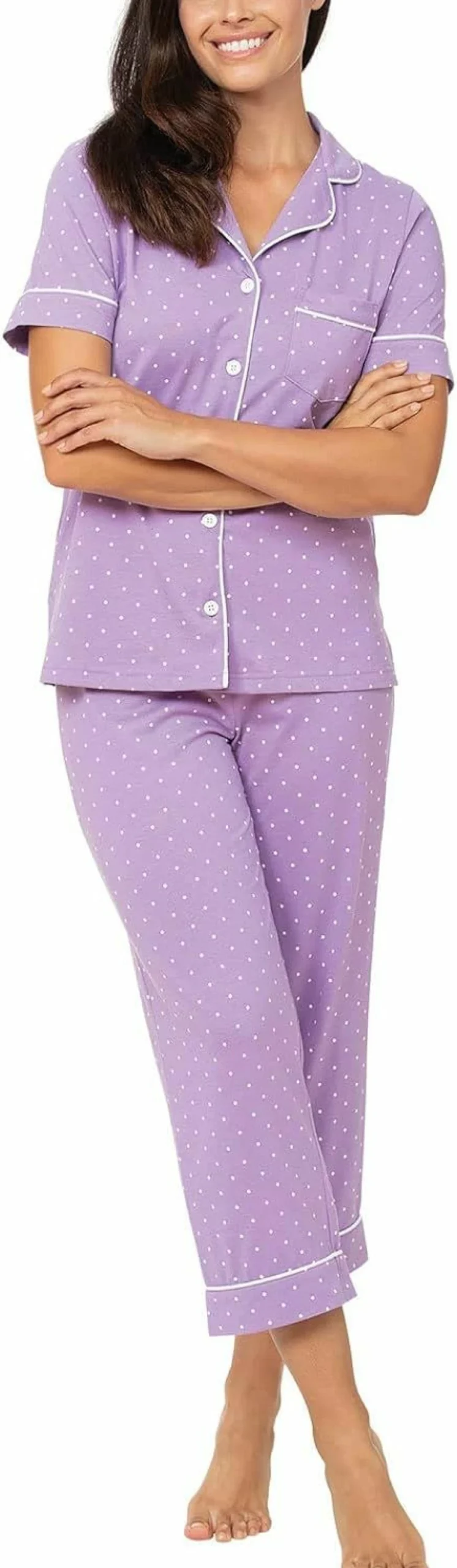 PajamaGram Women's 100% Cotton Capri Pajama Set - Soft & Comfortable Sleepwear