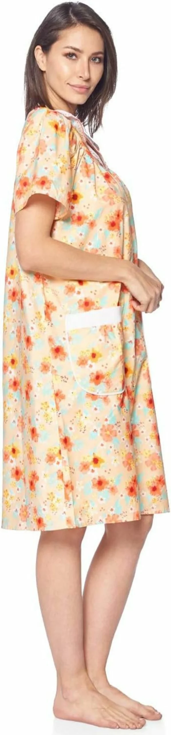 "Casual Nights Women's Short Sleeve Snap Front House Dress - Comfortable Woven Lounge Robe & Duster Housecoat"