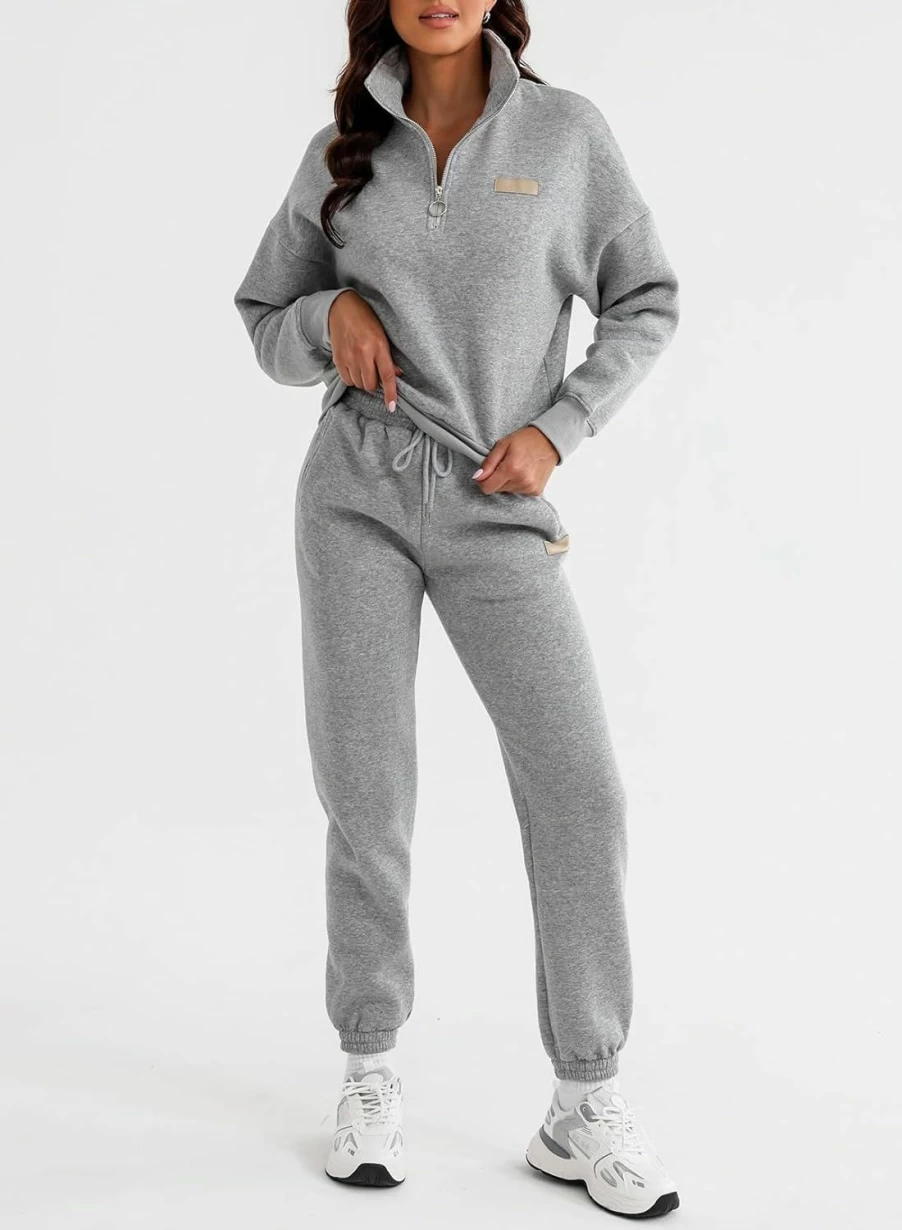 Herseas Women's 2-Piece Lounge Set - Half Zip Pullover & Jogger Pants Tracksuit for Comfort & Style