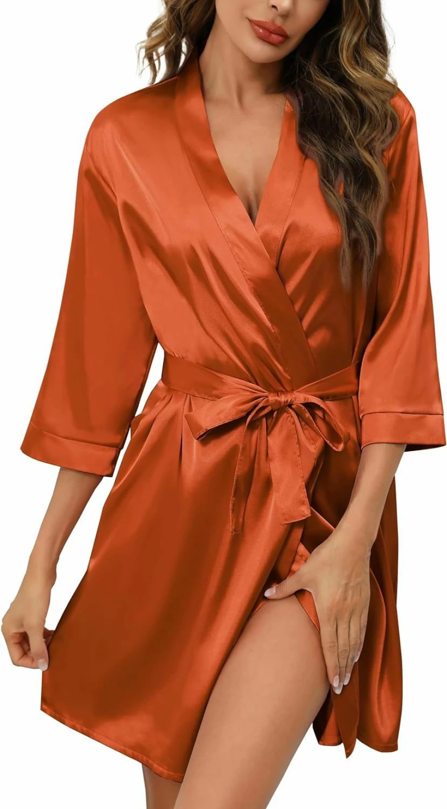 Samring Women's Satin Bridal Robe - Short Kimono Bathrobe for Bride & Bridesmaids, Wedding Party Silk Loungewear