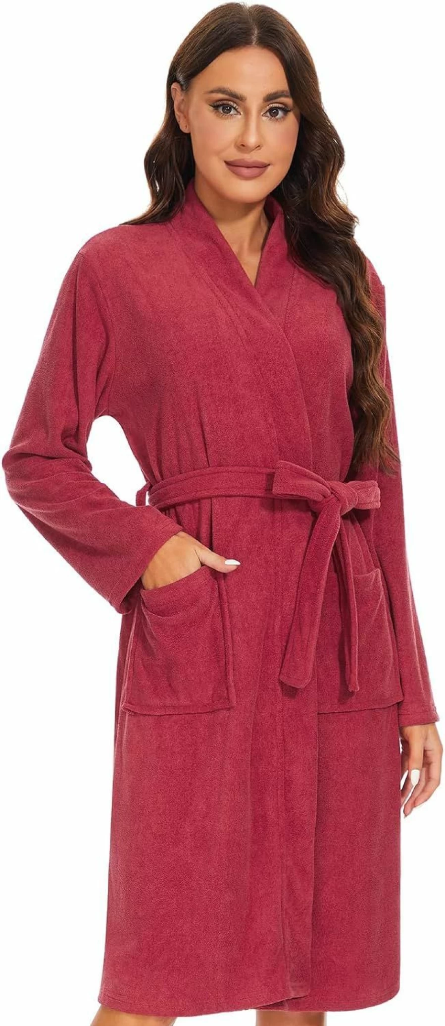"Knuffnee Women's Soft Terry Cloth Bathrobe with Pockets - Knee Length Cozy Towel Robe"